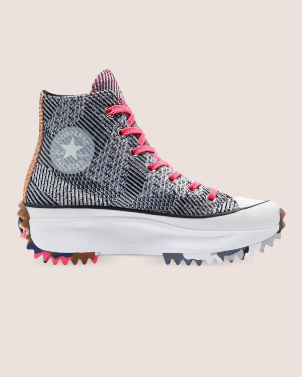 Converse Run Star Hike Knit Print Blå Rød Sko Danmark - Converse Høje Sneakers Herre - 34089EMQW